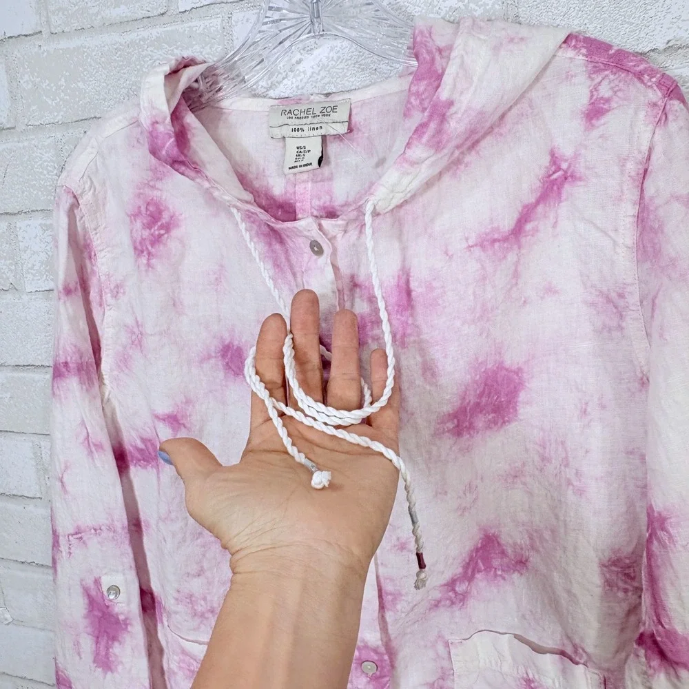 Rachel Zoe Linen Pastel Tie Dye Hooded Top Small Oversized Hoodie Beachy Coastal